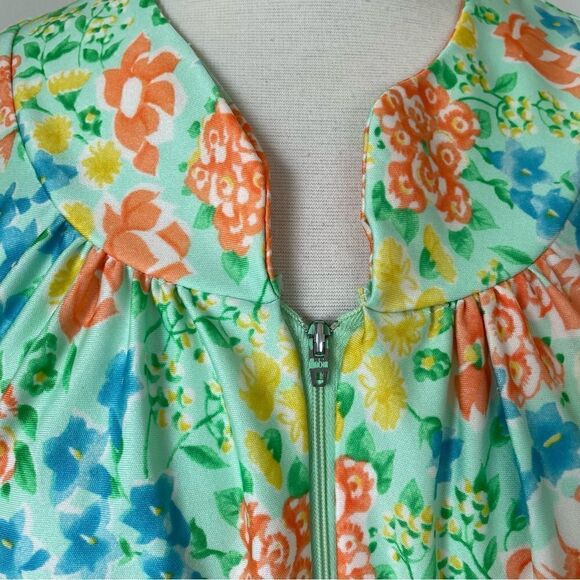 Vintage 70s 80s Nightgown House Dress Maxi Floral Hippie Woman Size Medium Green - Picture 7 of 9